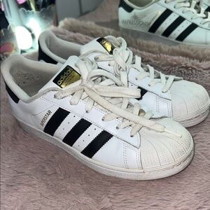 Adidas Kids Superstar Sneakers - White and Black with Gold Accents